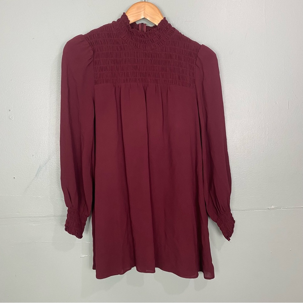 Reformation Brandi Mini Long Sleeve Burgundy Red Maroon Dress Medium Petite - Picture 7 of 9